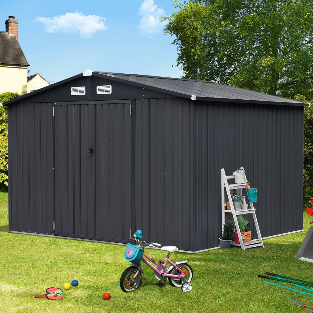 Metal Outdoor Storage Shed Heavy Duty Steel Garden Tool Shed, Black
