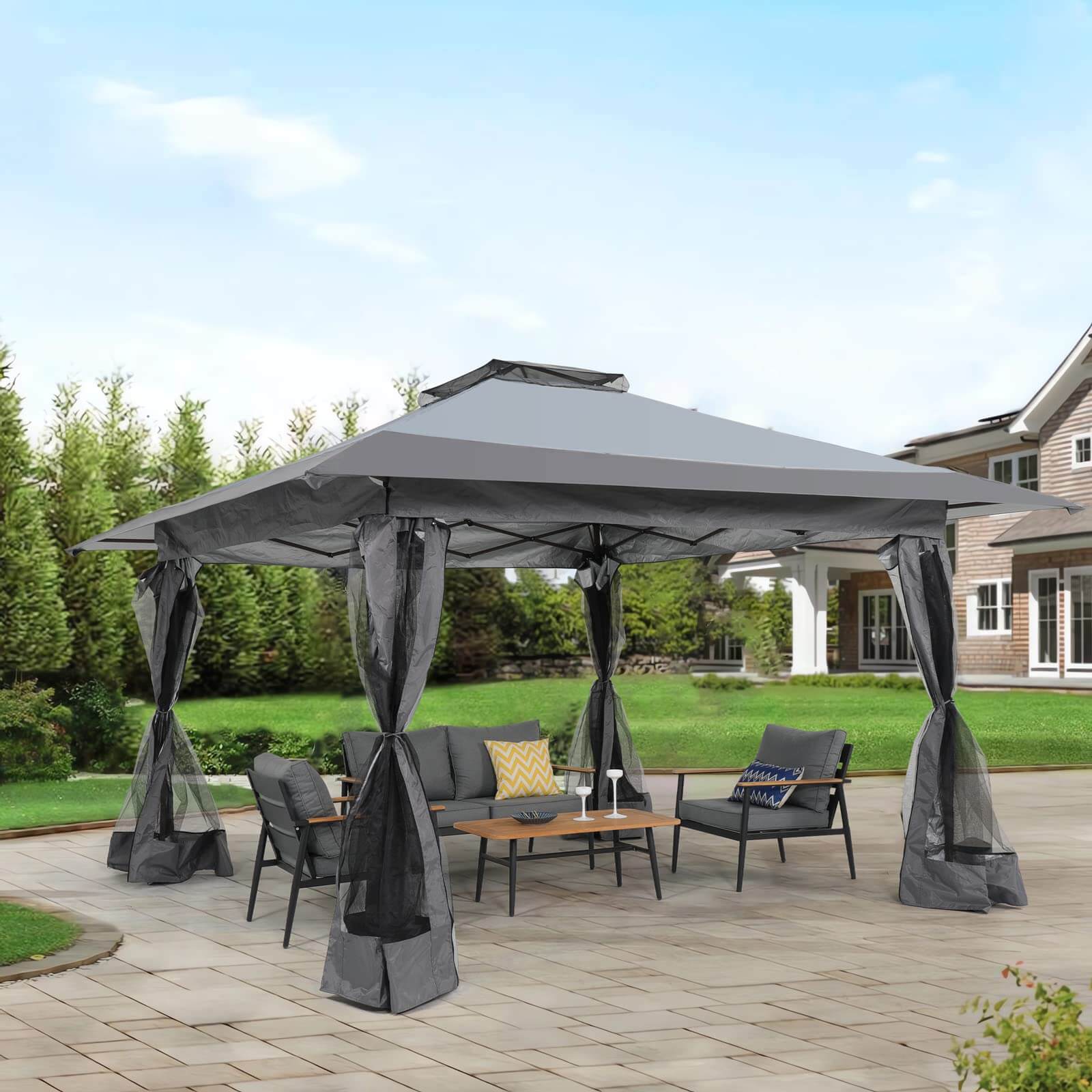 13’x13’ Pop Up Gazebo With Mosquito Netting Outdoor Canopy Tent Shade, Metal Frame