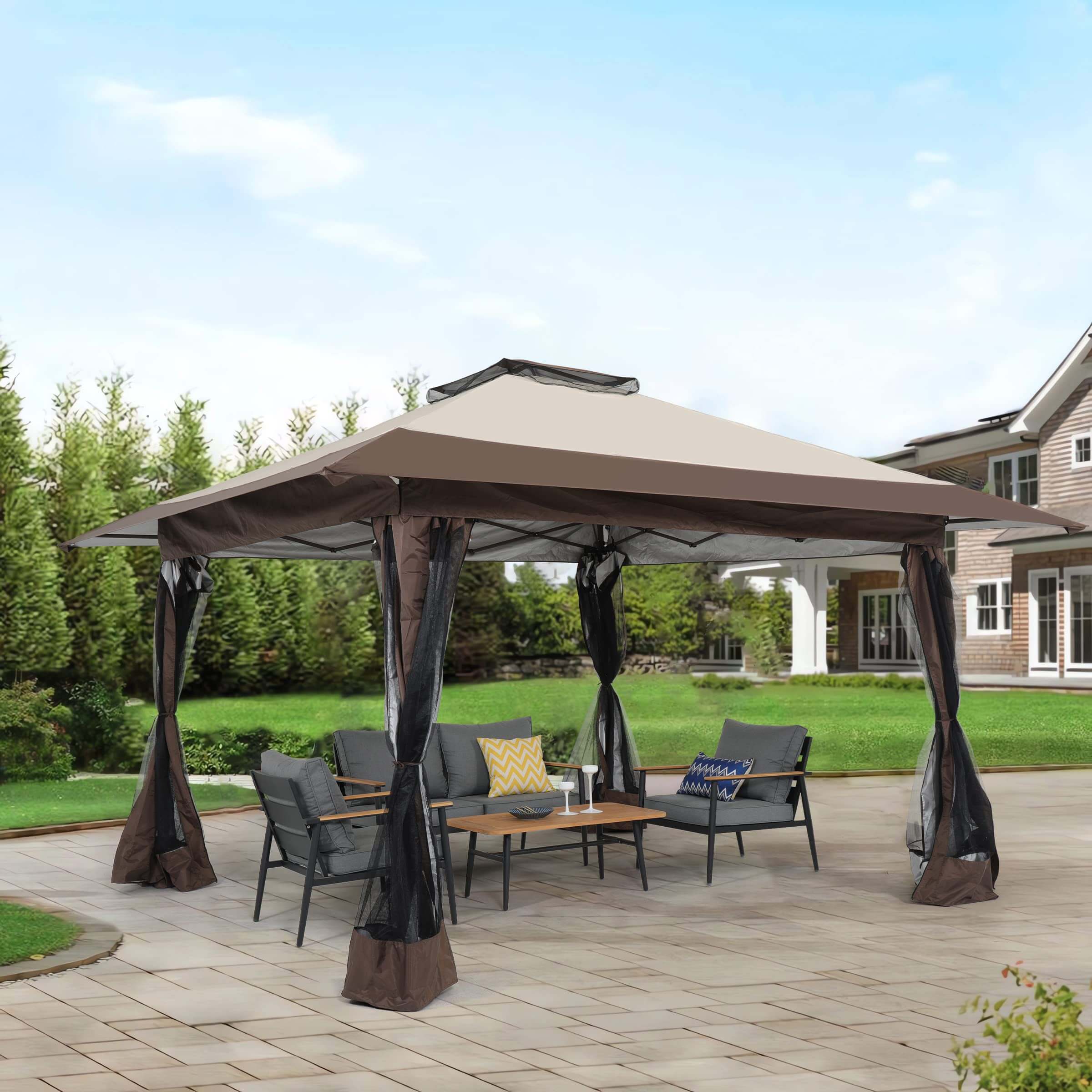 13’x13’ Pop Up Gazebo With Mosquito Netting Outdoor Canopy Tent Shade, Metal Frame