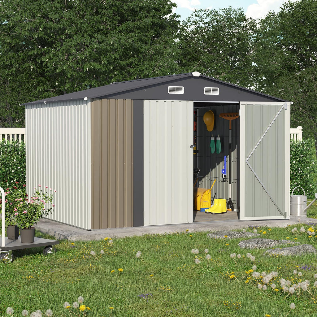10' x 8' Outdoor Storage Shed, Metal Garden Tool Shed with Lockable Door