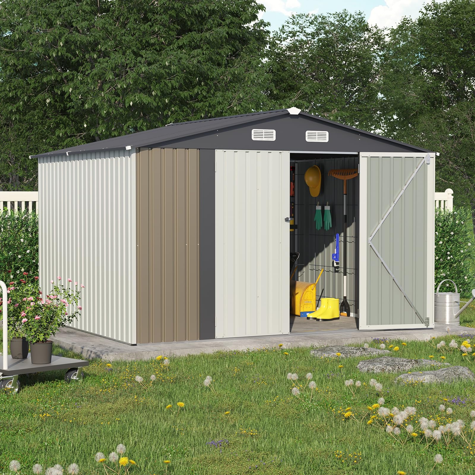 10' x 8' Outdoor Storage Shed, Metal Garden Tool Shed with Lockable Door