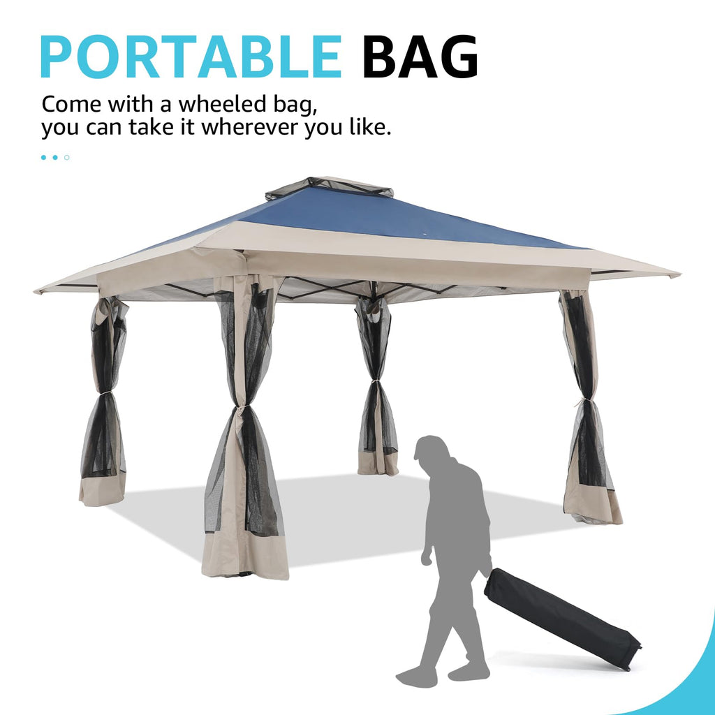 13’x13’ Pop Up Gazebo With Mosquito Netting Outdoor Canopy Tent Shade, Metal Frame