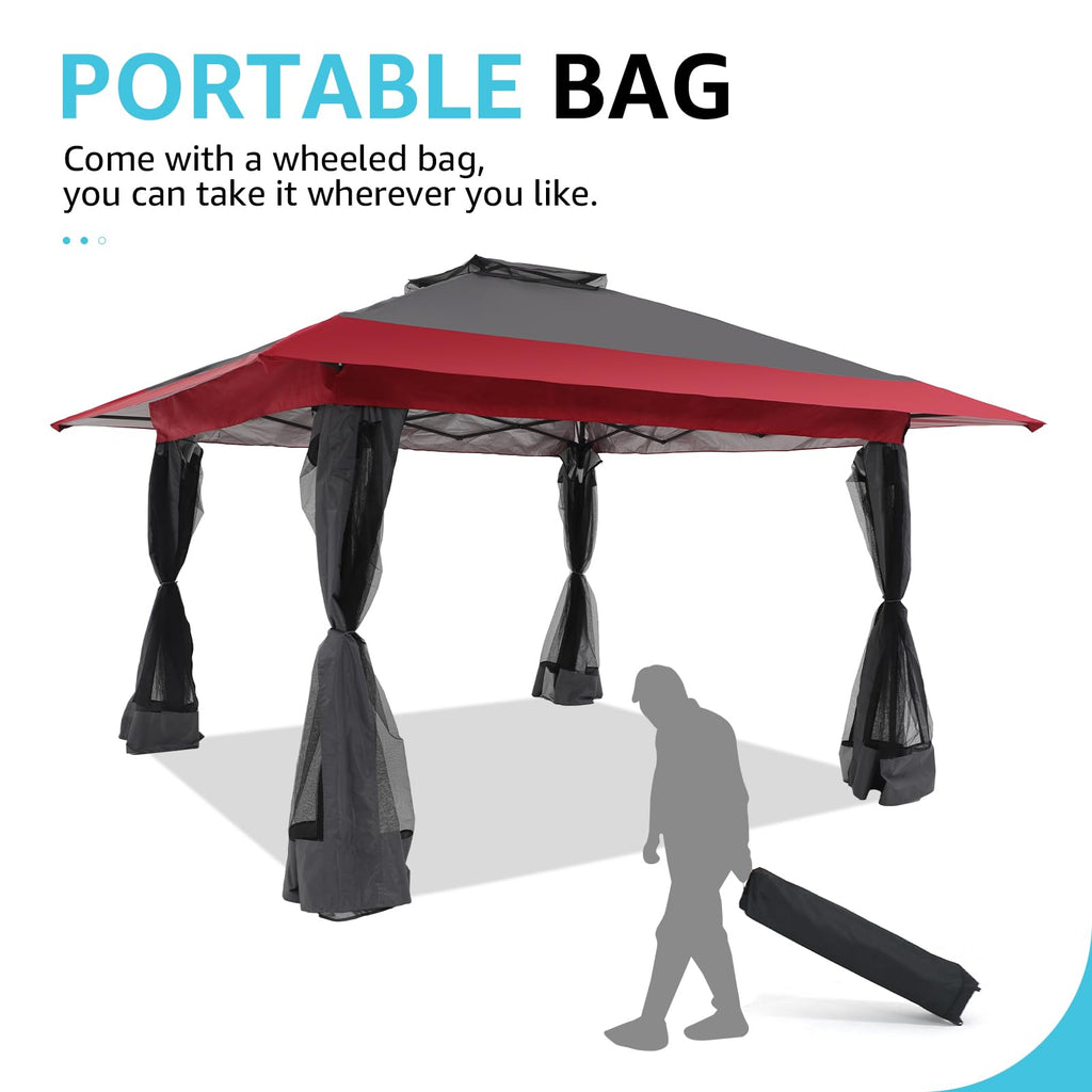 13’x13’ Pop Up Gazebo With Mosquito Netting Outdoor Canopy Tent Shade, Metal Frame