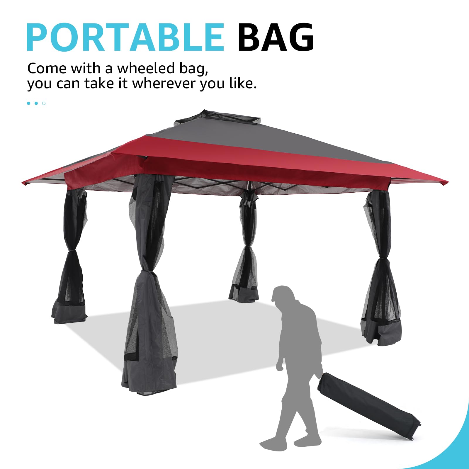 13’x13’ Pop Up Gazebo With Mosquito Netting Outdoor Canopy Tent Shade, Metal Frame