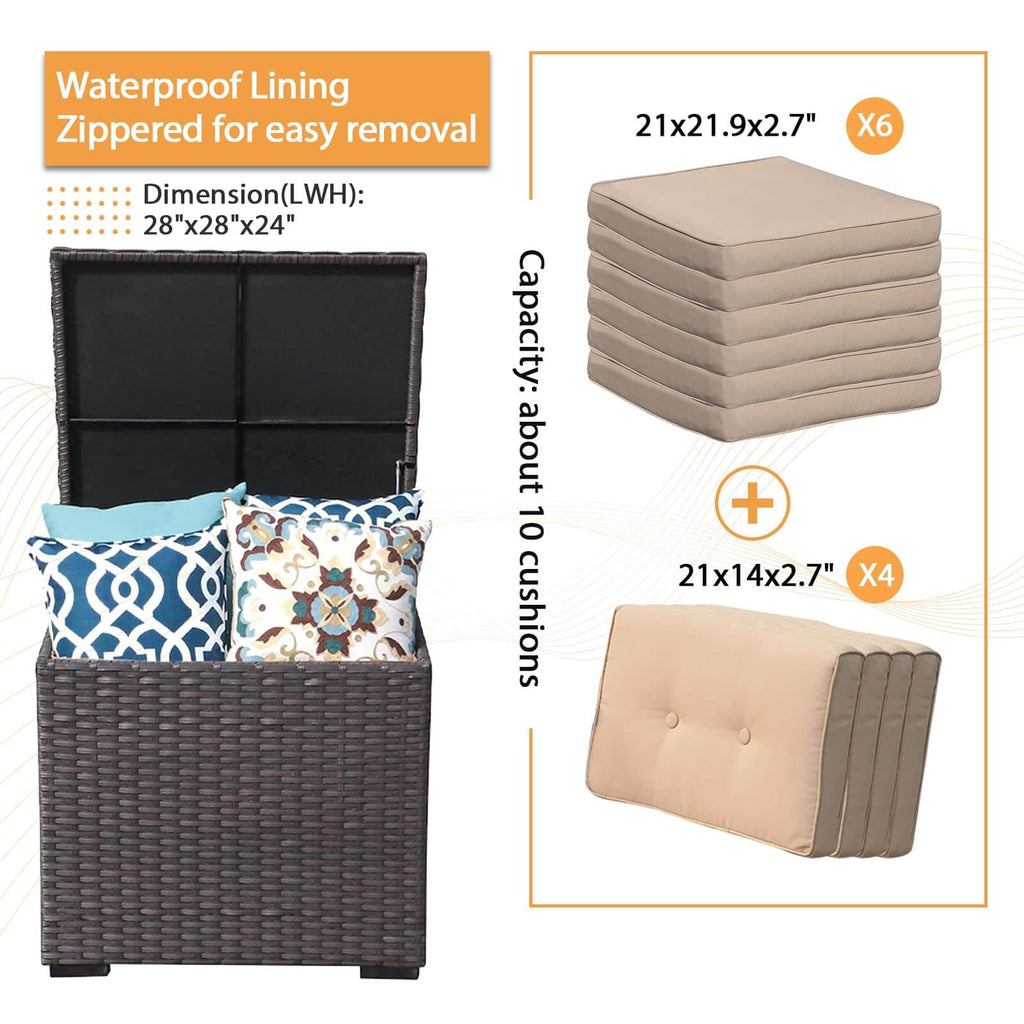 88 Gallon Waterproof Outdoor Storage Box Wicker Deck Box for Patio Furniture