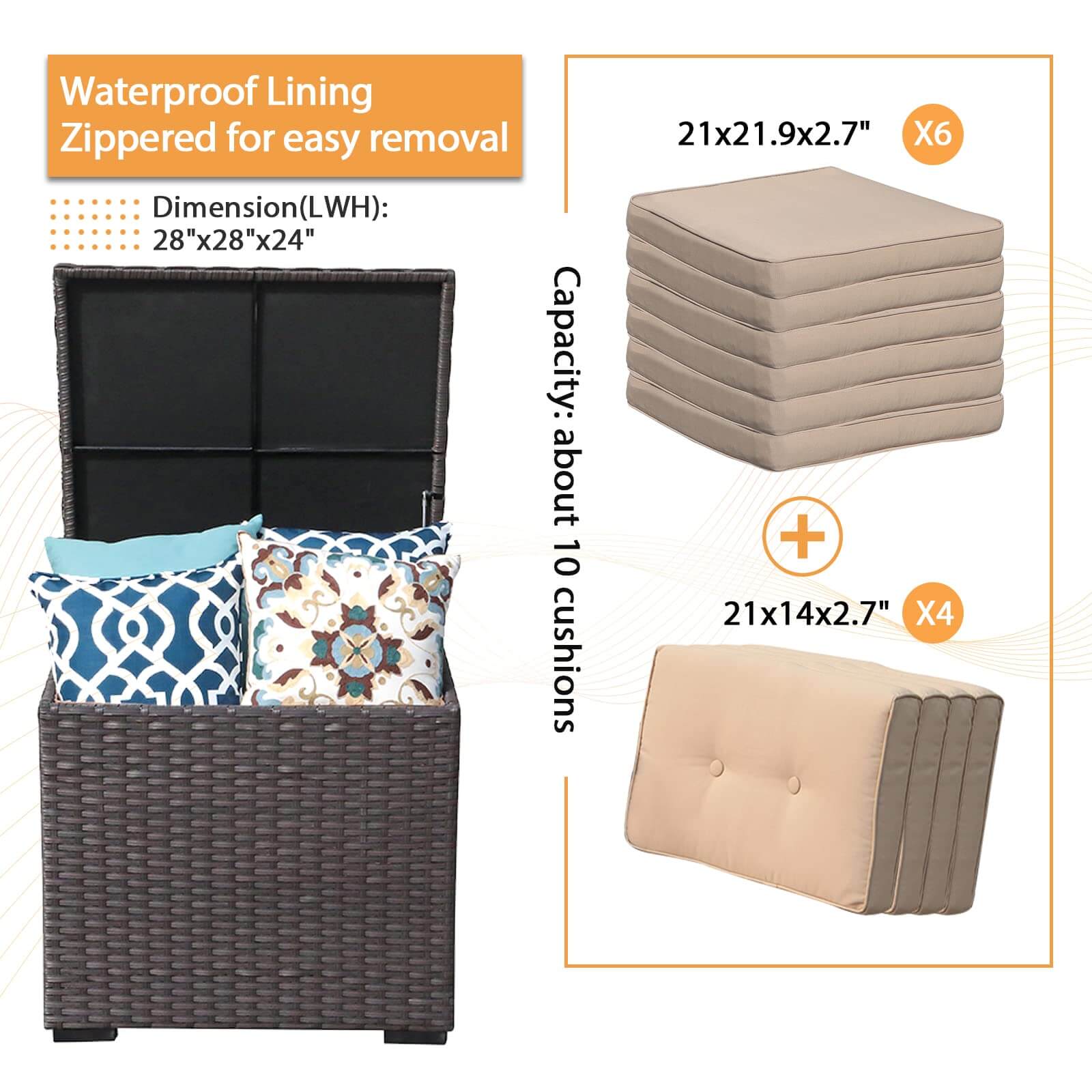 88 Gallon Waterproof Outdoor Storage Box Wicker Deck Box for Patio Furniture