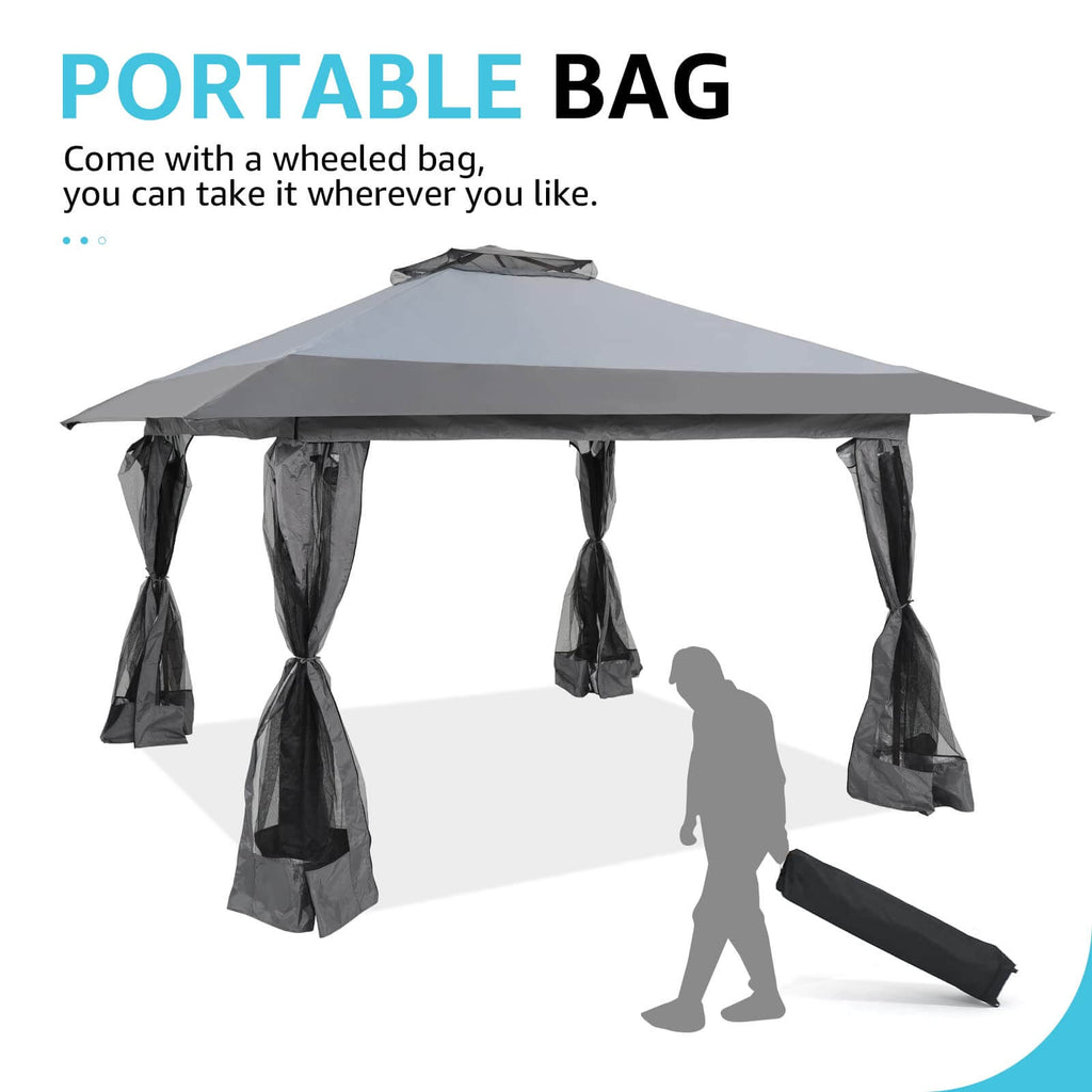 13’x13’ Pop Up Gazebo With Mosquito Netting Outdoor Canopy Tent Shade, Metal Frame