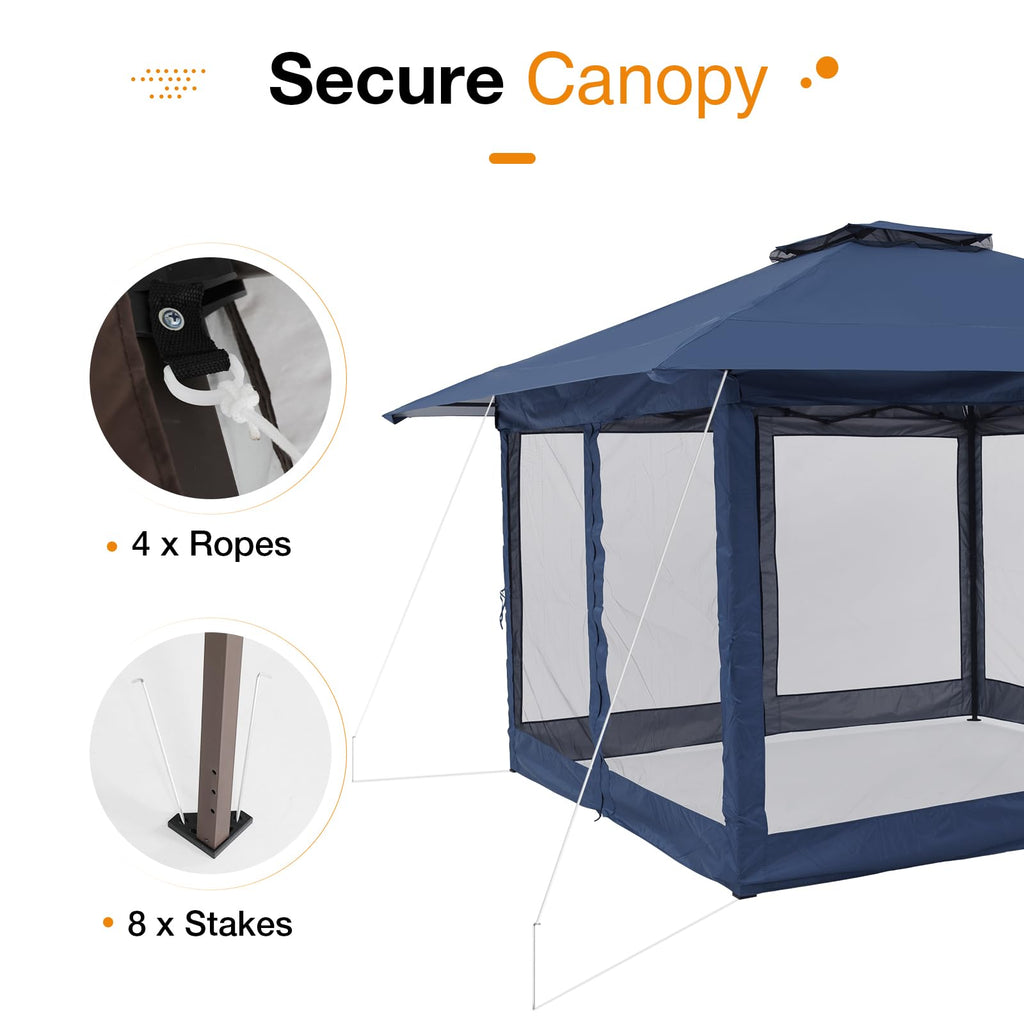 13’x13’ Pop Up Gazebo With Mosquito Netting, Outdoor Canopy Tent Shade, 5 colors, Metal Frame