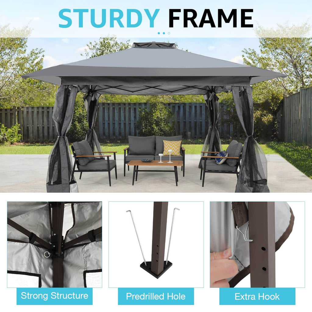 13’x13’ Pop Up Gazebo With Mosquito Netting Outdoor Canopy Tent Shade, Metal Frame