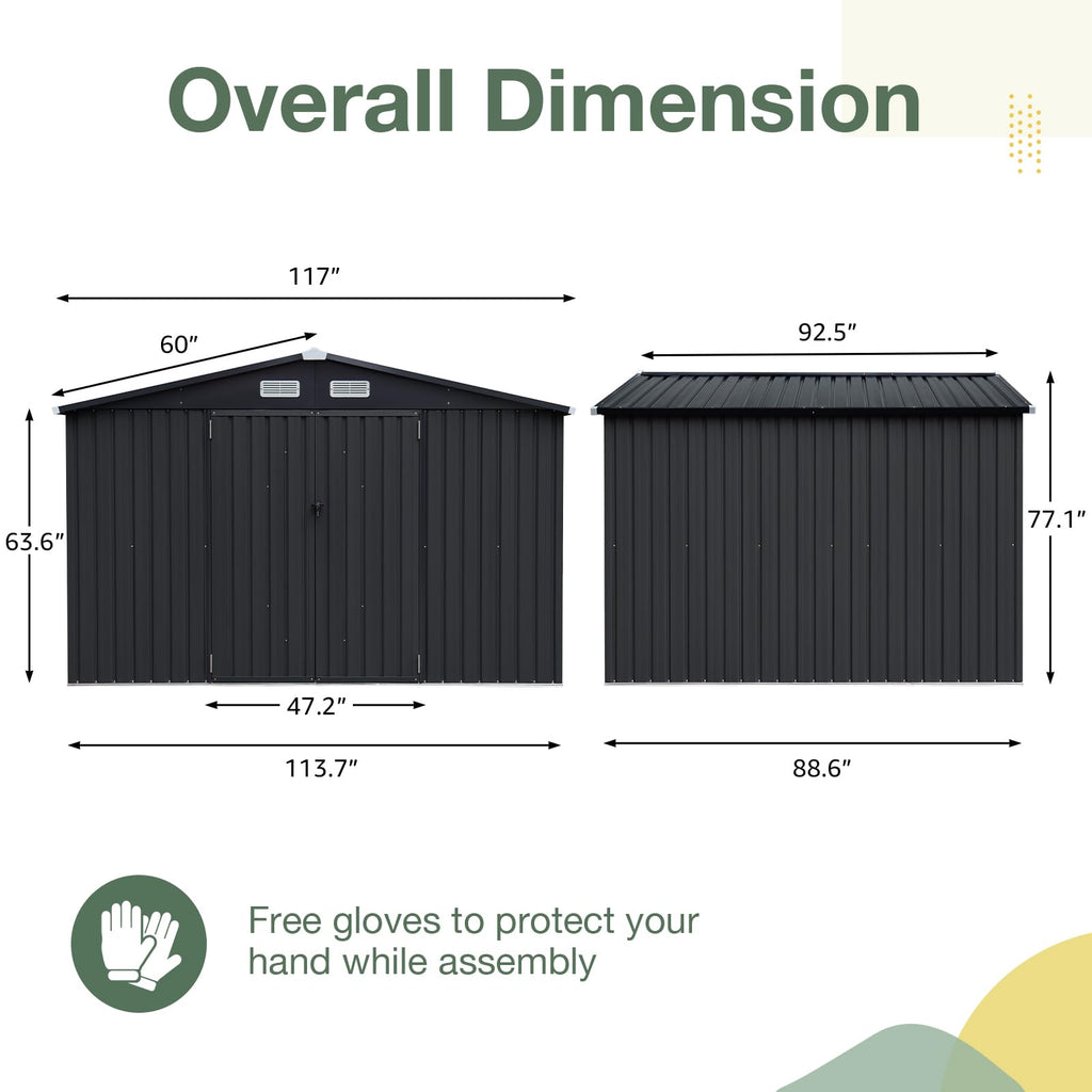 10' x 8' Outdoor Storage Shed, Metal Garden Tool Shed with Lockable Door