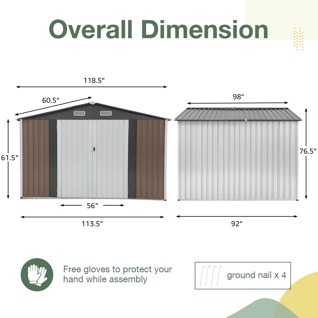 10' x 8' Outdoor Storage Shed, Metal Garden Tool Shed with Lockable Door