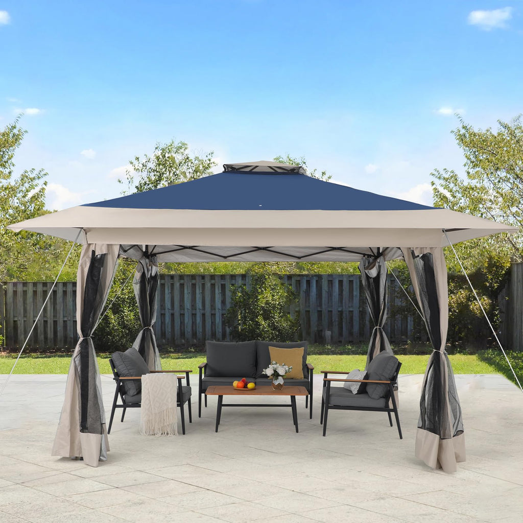 13’x13’ Pop Up Gazebo With Mosquito Netting Outdoor Canopy Tent Shade, Metal Frame
