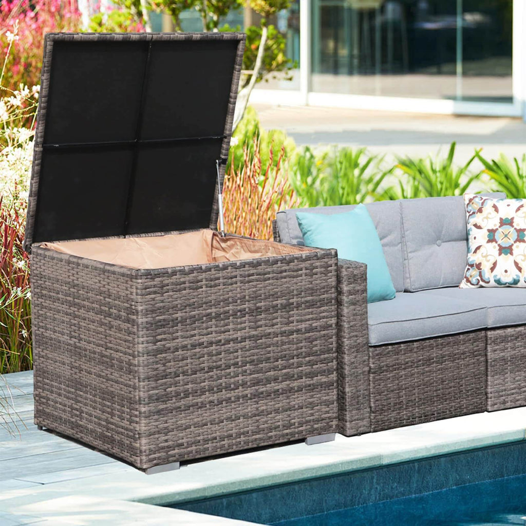 88 Gallon Waterproof Outdoor Storage Box Wicker Deck Box for Patio Furniture