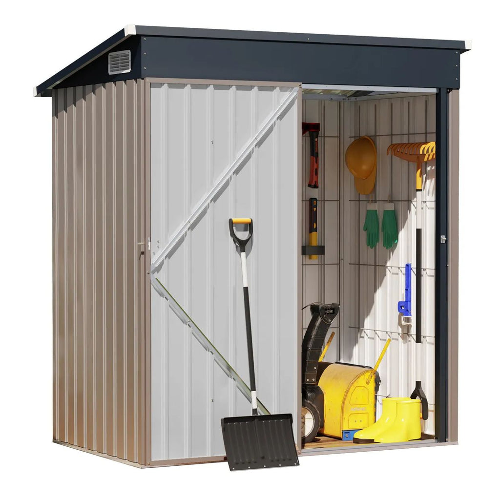 5'x 3' Outdoor Storage Shed Metal Garden Tool Shed for Backyard, Patio, Lawn, Brown