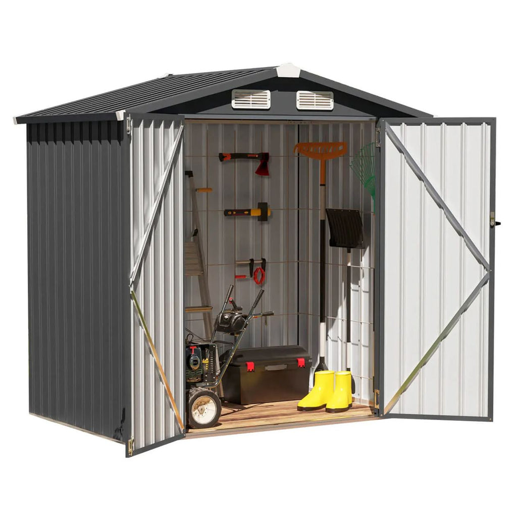 Metal Outdoor Storage Shed Heavy Duty Steel Garden Tool Shed, Black