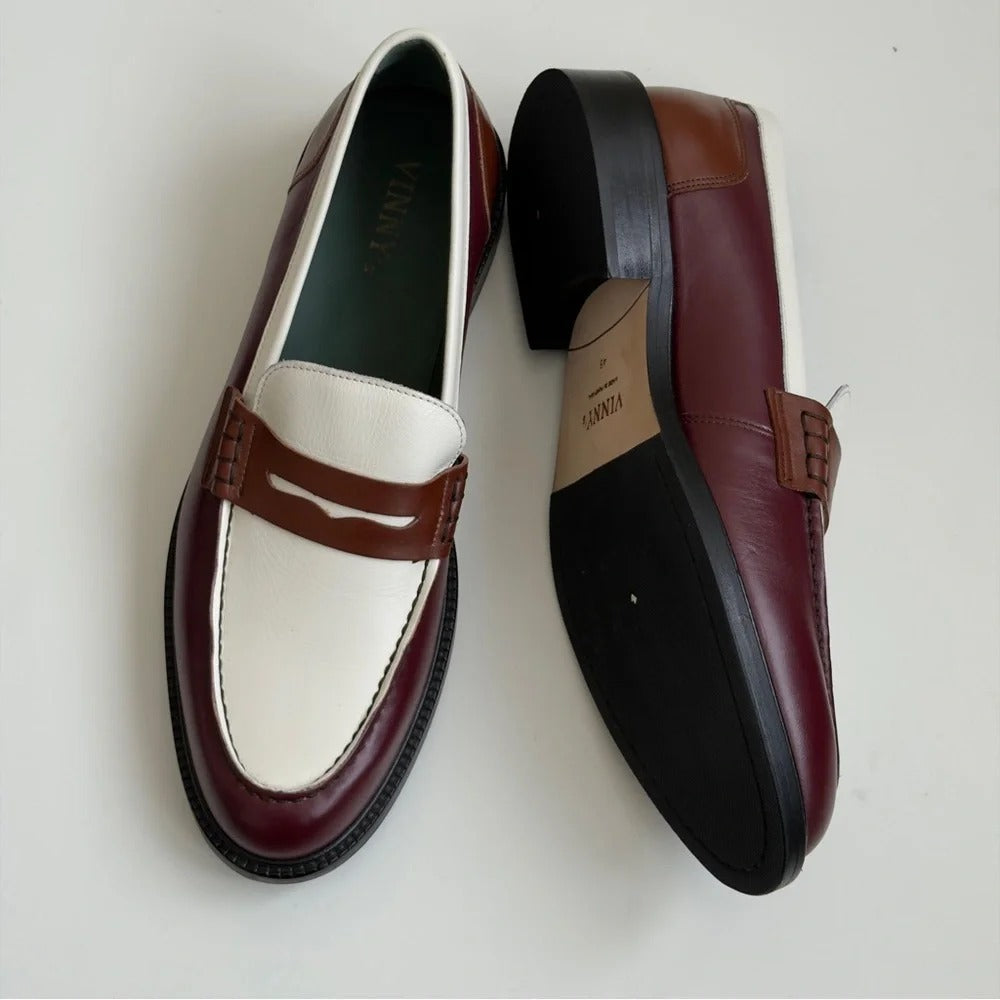 Men's White and Brown Slip-On Loafers