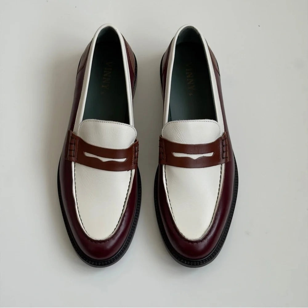 Men's White and Brown Slip-On Loafers