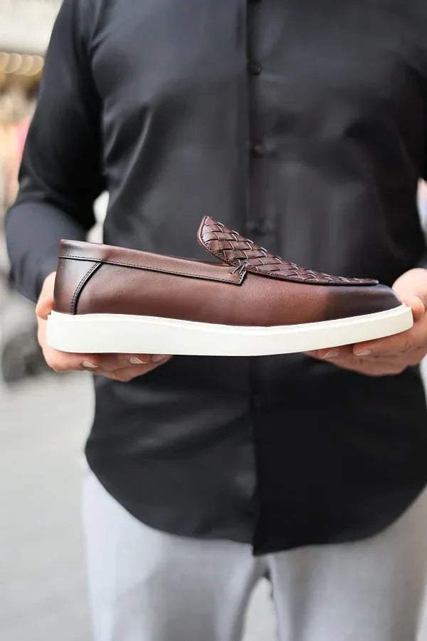 Marion Men's Woven Pattern Brown Loafers