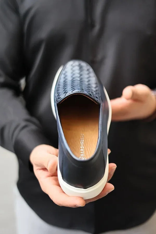 Marion Men's Woven Pattern Navy Blue Loafers