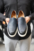 Marion Men's Woven Pattern Navy Blue Loafers