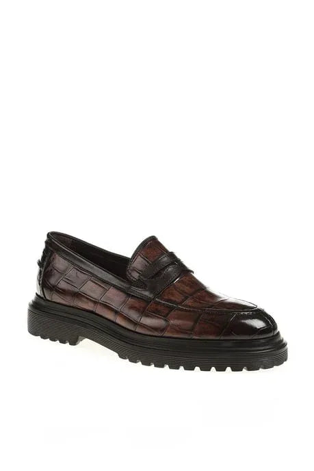Wilson Crocodile Brown Penny Loafers