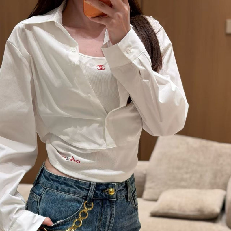 New Stylish Women's Fake Two-Piece Spliced Long Sleeve Shirt CQQ1326091713