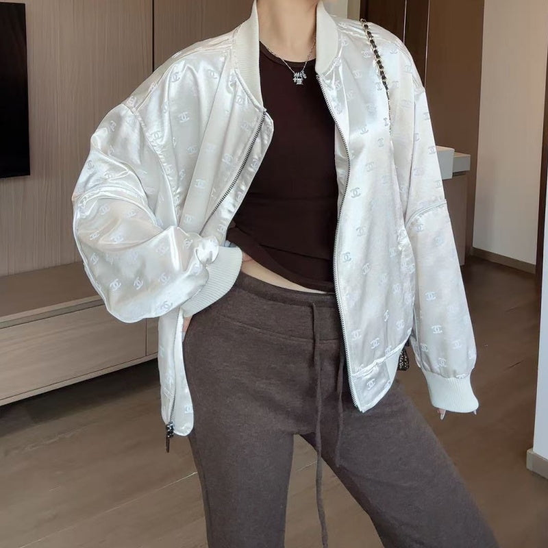 New Fashion Women CC Satin Jacquard Bomber Jacke DM1326091810
