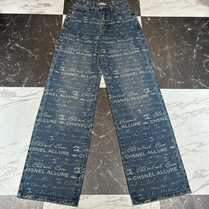 New Fashion Women CC Letter Print Wide Leg Jeans DM1326091813