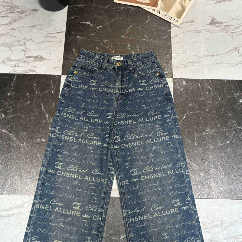 New Fashion Women CC Letter Print Wide Leg Jeans DM1326091813