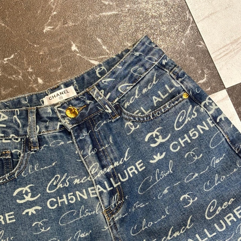 New Fashion Women CC Letter Print Wide Leg Jeans DM1326091813