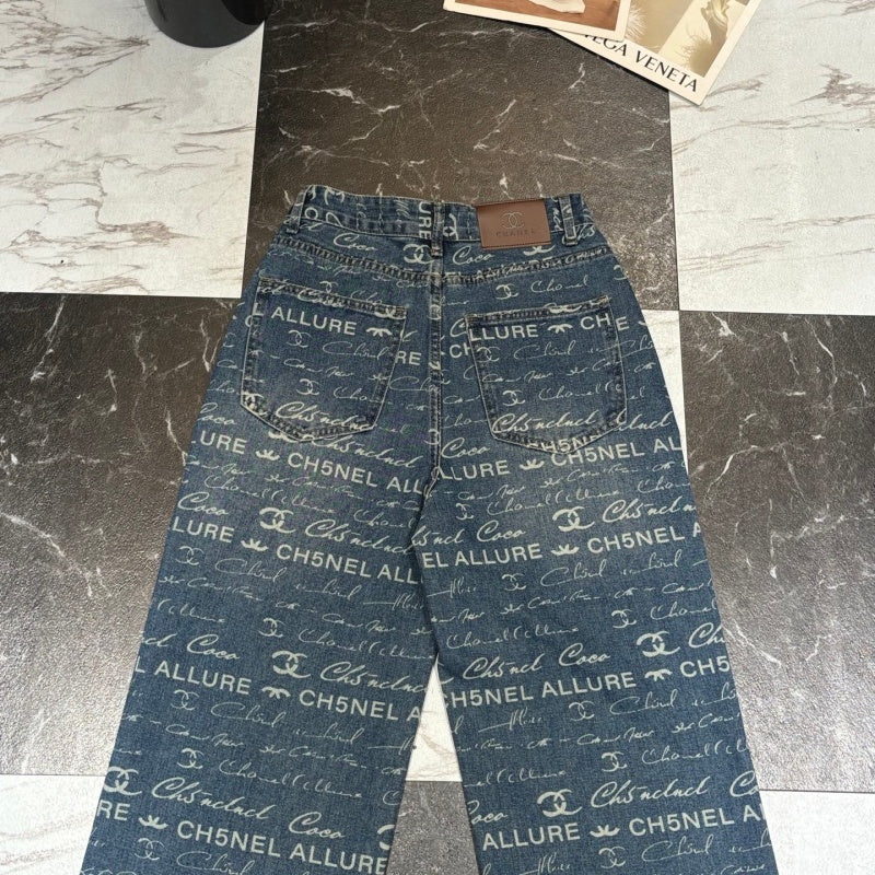 New Fashion Women CC Letter Print Wide Leg Jeans DM1326091813