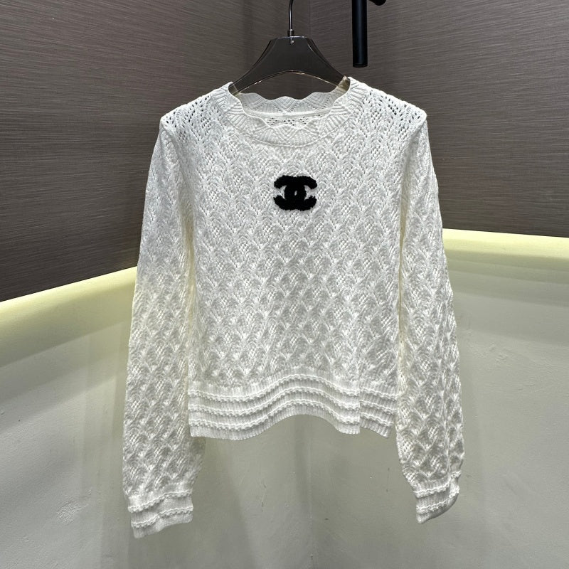 New Fashion Women CC Hollow Embroidery Knit Sweater DM1326091817