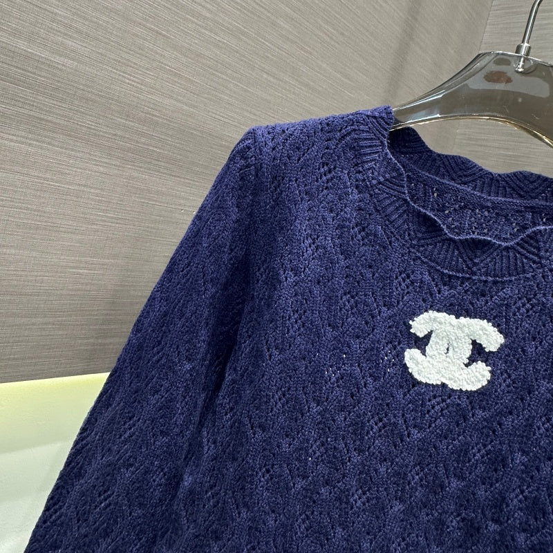 New Fashion Women CC Hollow Embroidery Knit Sweater DM1326091817