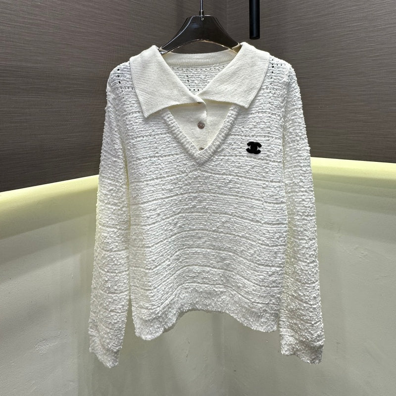 New Fashion Women CC Lapel Hollow Knit Sweater DM1326091818