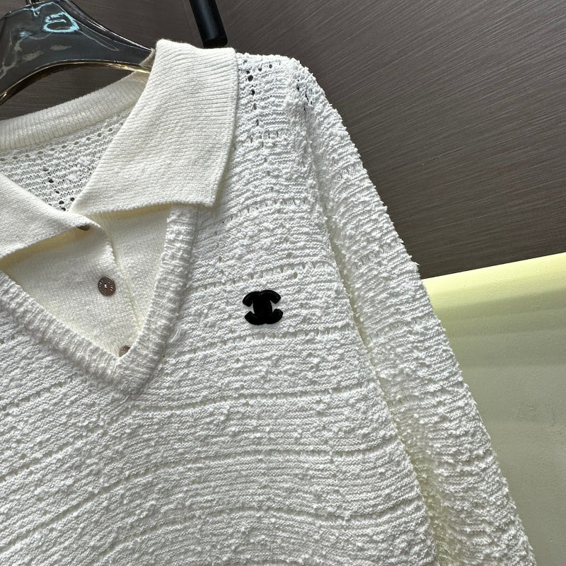 New Fashion Women CC Lapel Hollow Knit Sweater DM1326091818