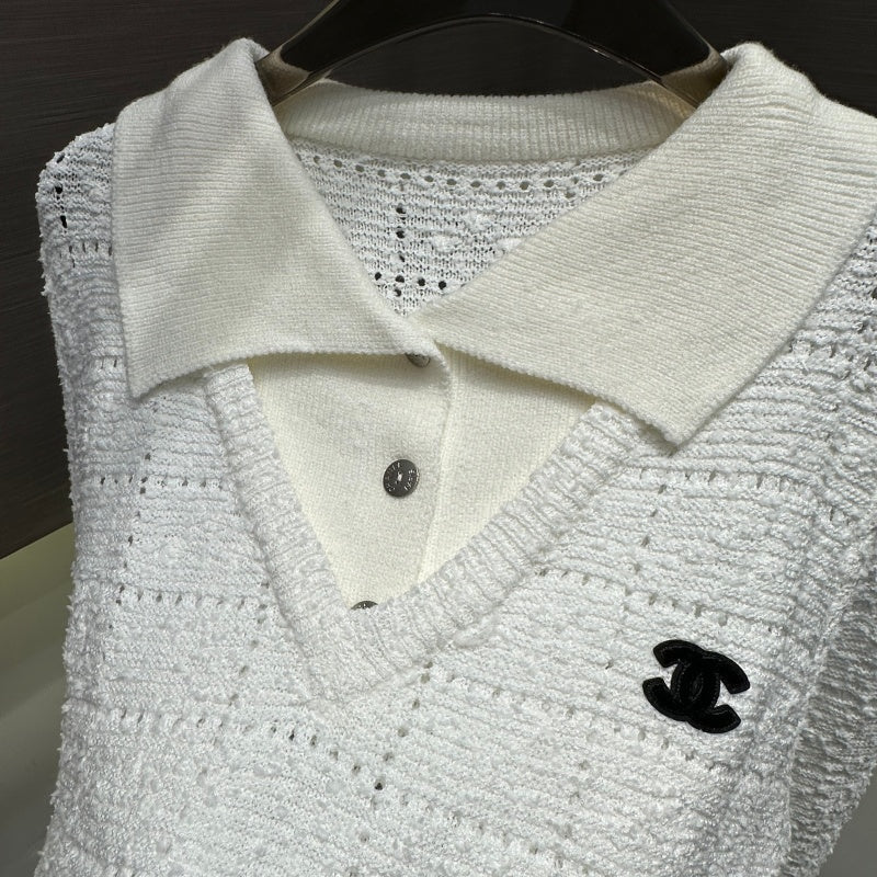 New Fashion Women CC Lapel Hollow Knit Sweater DM1326091818