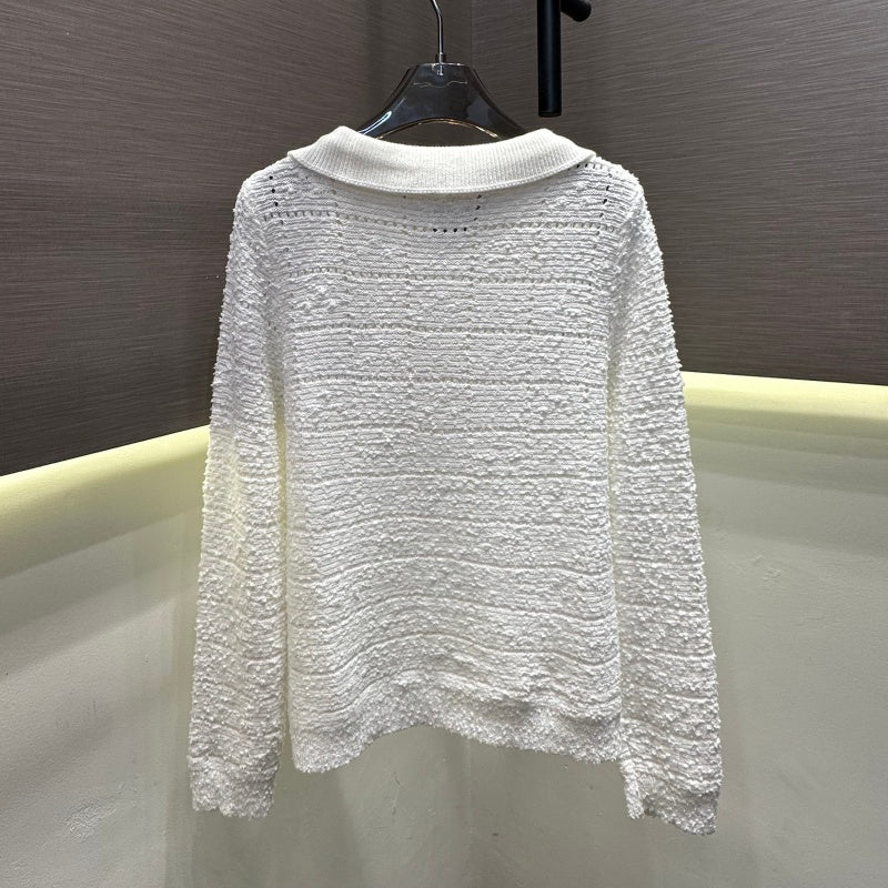 New Fashion Women CC Lapel Hollow Knit Sweater DM1326091818