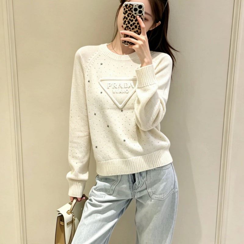 New Fashion Women PRA Rhinestone Knit Sweater DM1326091820