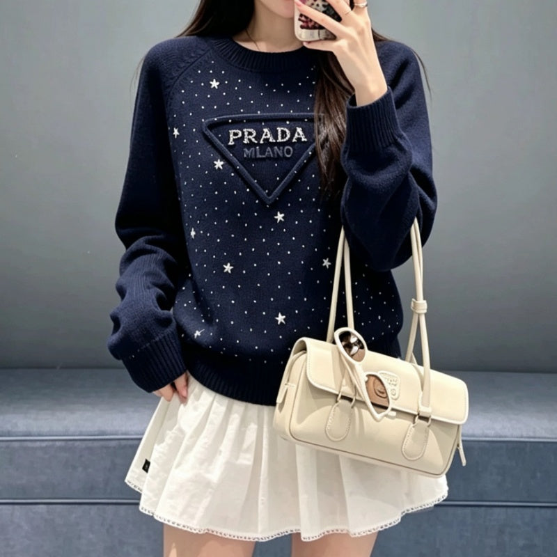 New Fashion Women PRA Rhinestone Knit Sweater DM1326091820