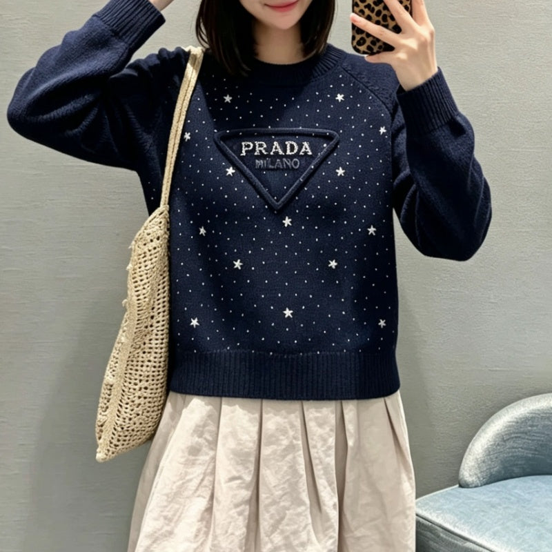 New Fashion Women PRA Rhinestone Knit Sweater DM1326091820