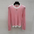 New Fashion Women CC Ruffle Trim Hollow Knit Top DM1326091822