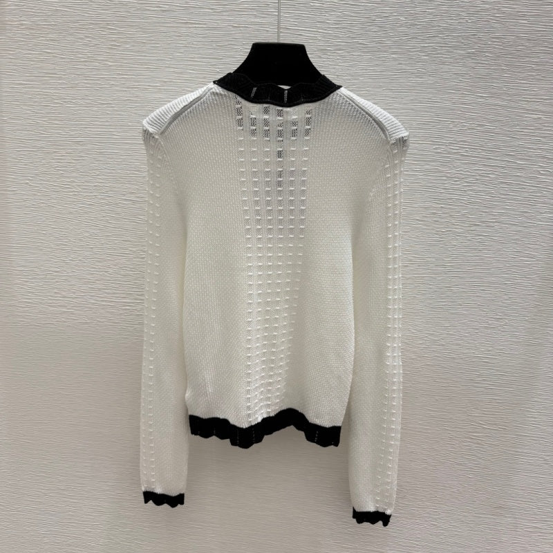 New Fashion Women CC Ruffle Trim Hollow Knit Top DM1326091822
