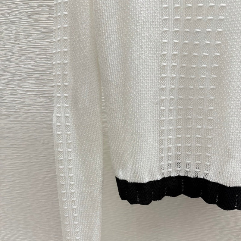 New Fashion Women CC Ruffle Trim Hollow Knit Top DM1326091822