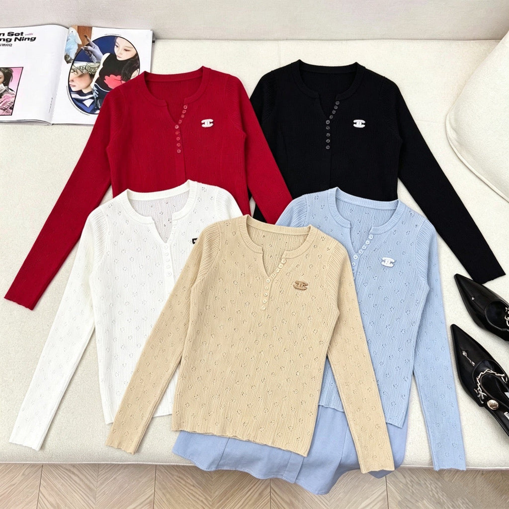 New Fashion Women's CC V-Neck Knit Top DM1326091825