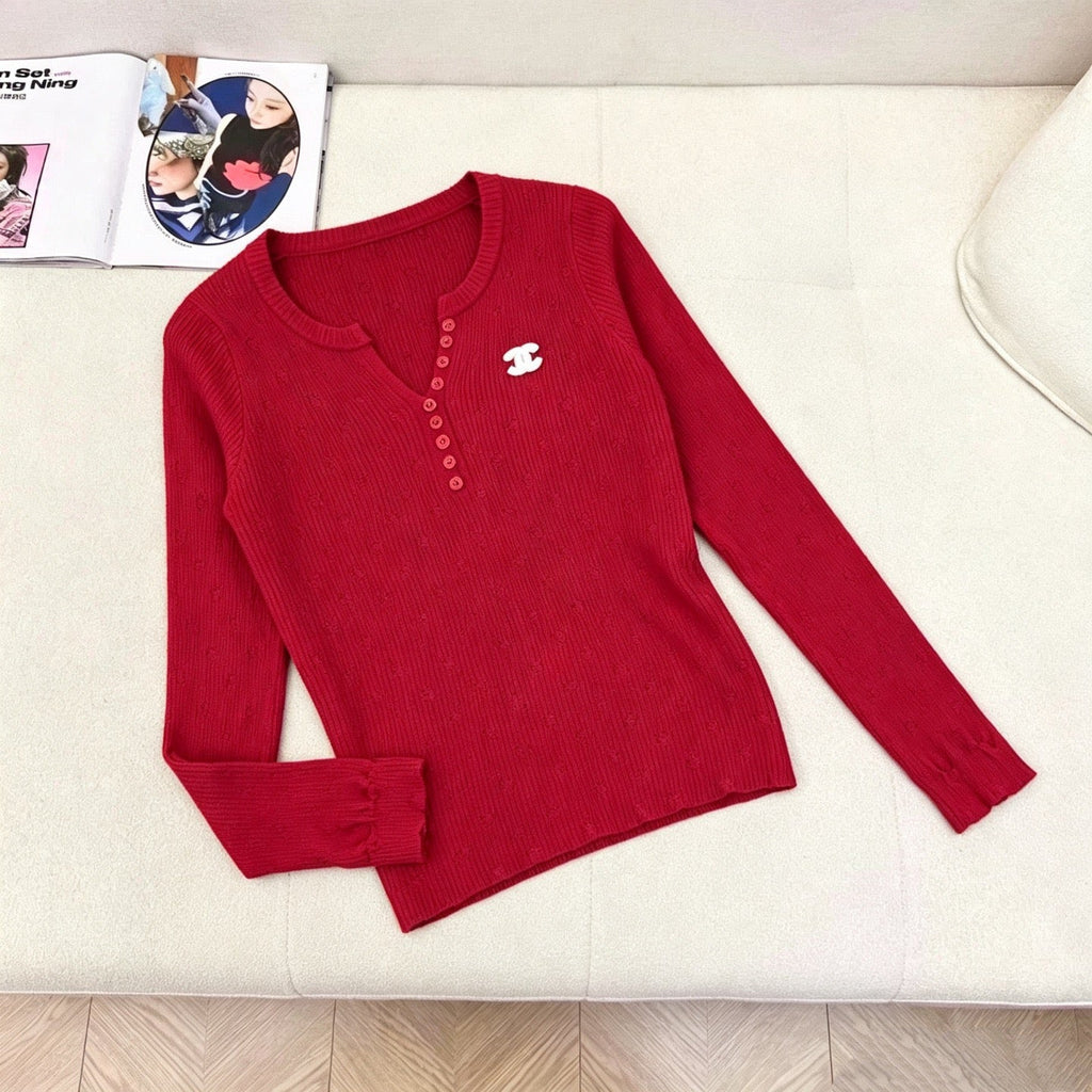 New Fashion Women's CC V-Neck Knit Top DM1326091825