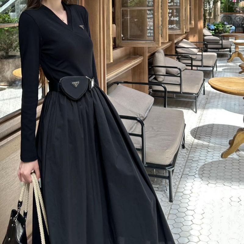 New Fashion Women's V-Neck Long Sleeve Belted Midi Dress DM1326091826