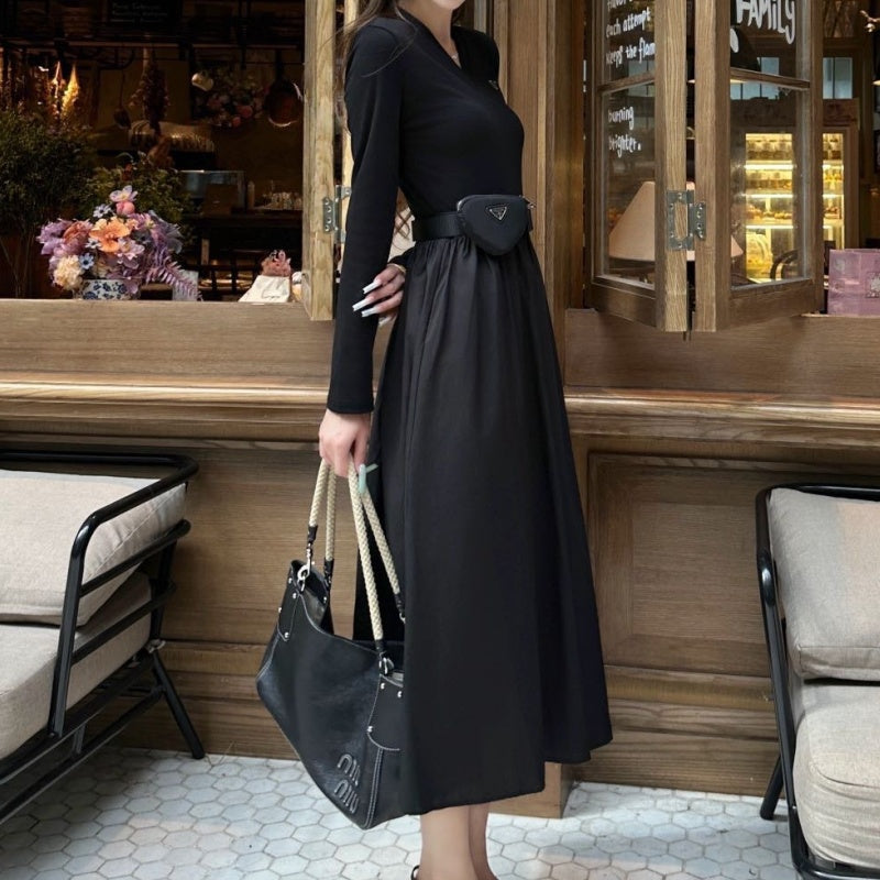 New Fashion Women's V-Neck Long Sleeve Belted Midi Dress DM1326091826