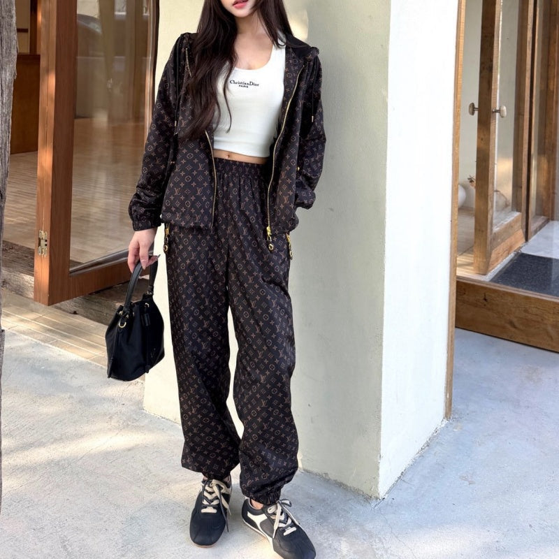 New Fashion Monogram Print Hooded Tracksuit 2 Piece Set DM1326092001