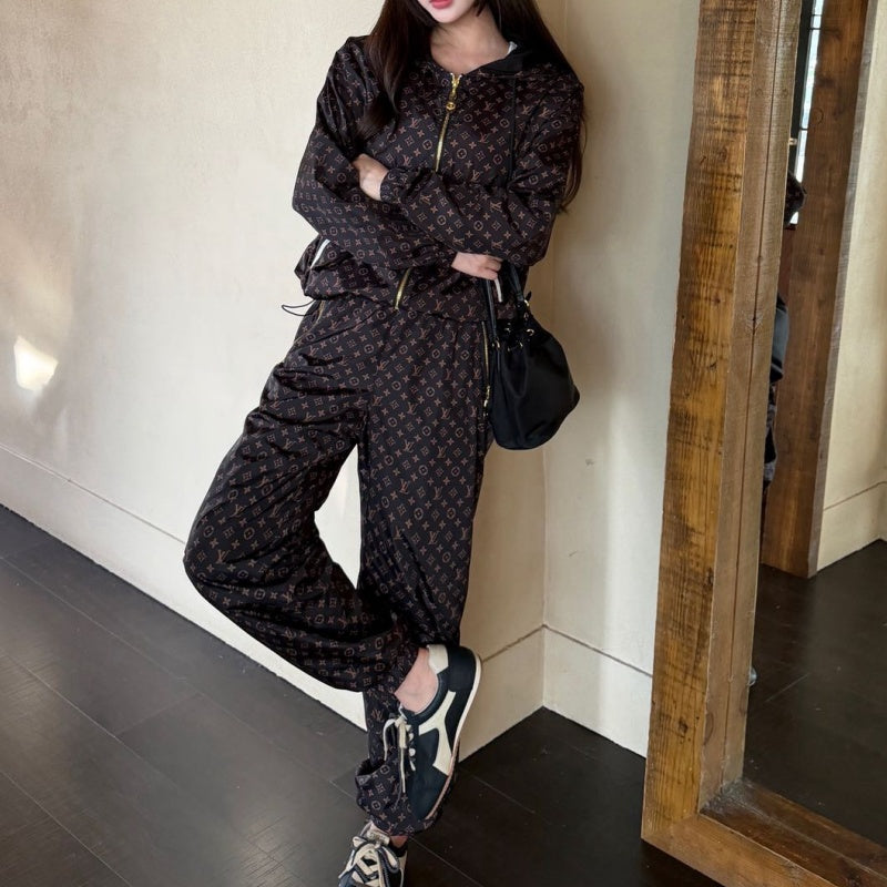 New Fashion Monogram Print Hooded Tracksuit 2 Piece Set DM1326092001