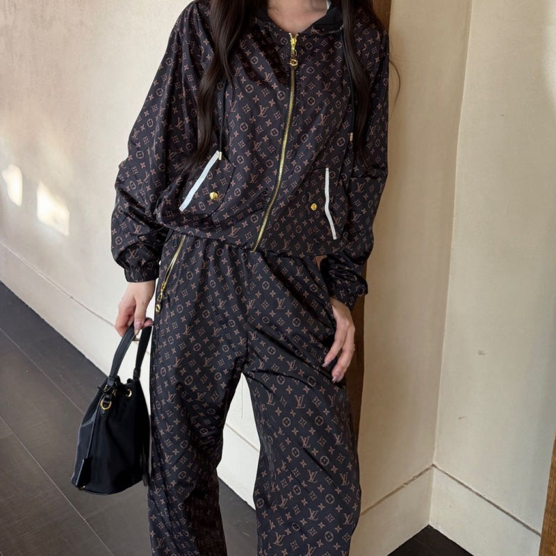 New Fashion Monogram Print Hooded Tracksuit 2 Piece Set DM1326092001